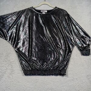 Vintage Y2K Diana Marco Womens Metallic‎ Paisley Top Blouse Size 14 Made in USA